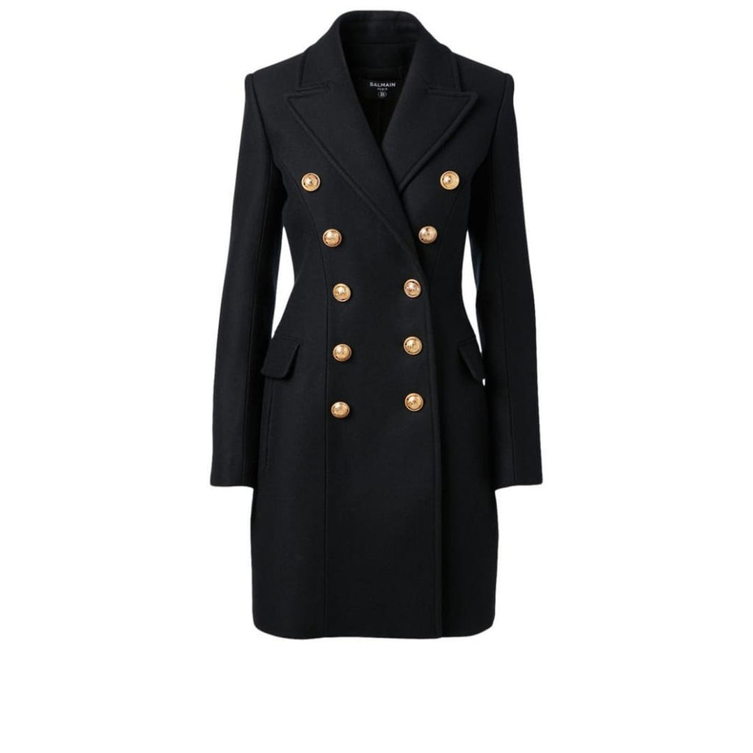 Balmain-Black Wool And Cashmere Double-Breasted Coat - Runway Catalog