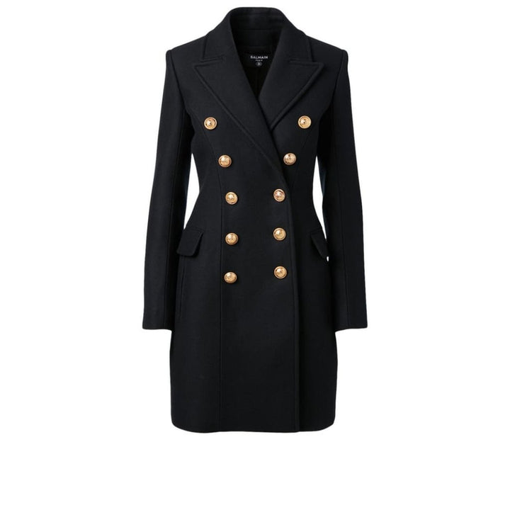 Balmain-Black Wool And Cashmere Double-Breasted Coat - Runway Catalog