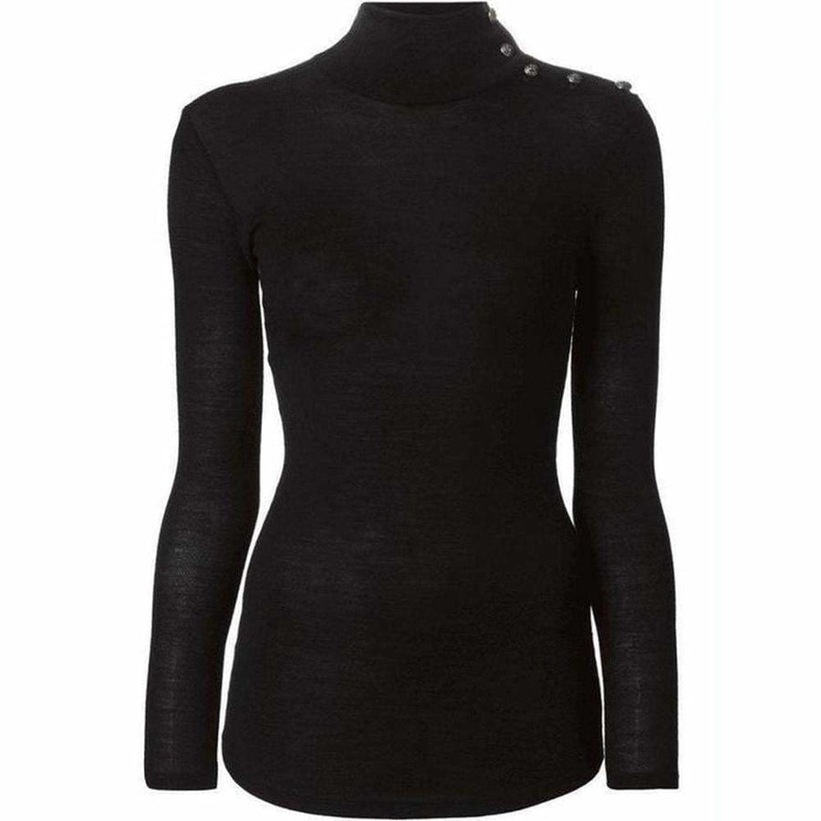 Balmain-Black Wool Turtleneck Gold Buttons Sweater - Runway Catalog