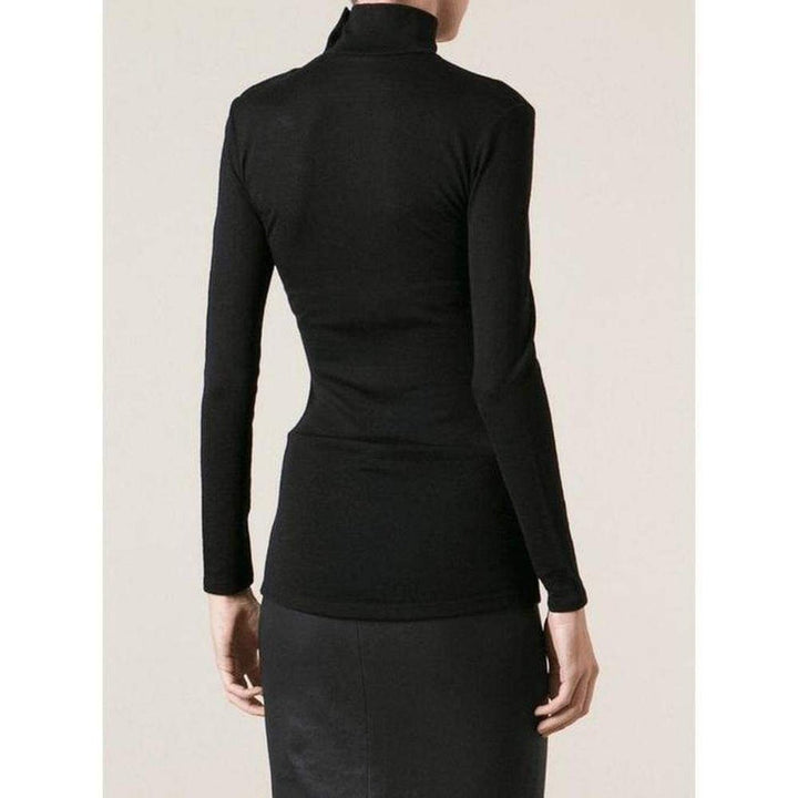 Black Wool Turtleneck Gold Buttons Sweater