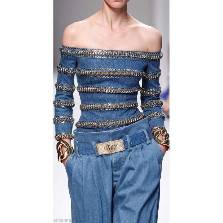 Blue Denim High Waist Pants