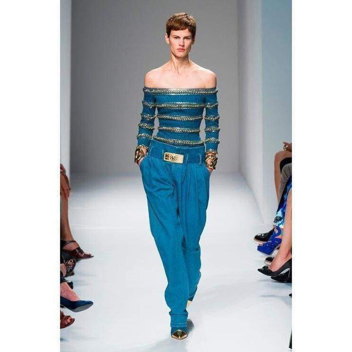 Blue Denim High Waist Pants