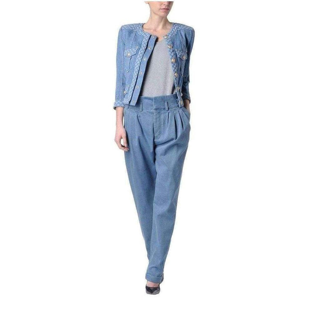 Balmain-Blue Denim High Waist Pants - Runway Catalog