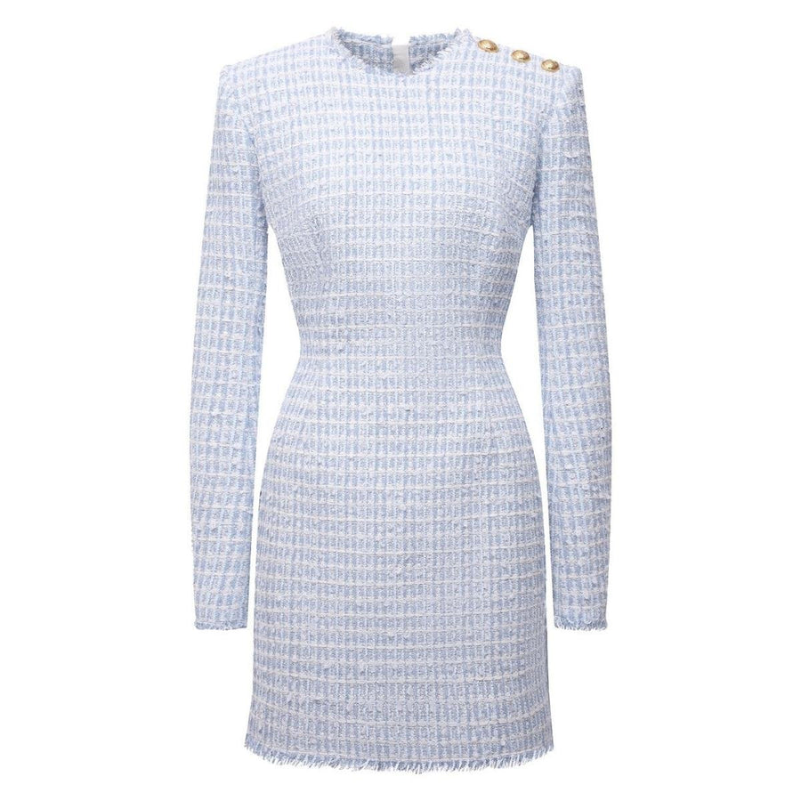 Balmain-Blue Tweed Dress - Runway Catalog