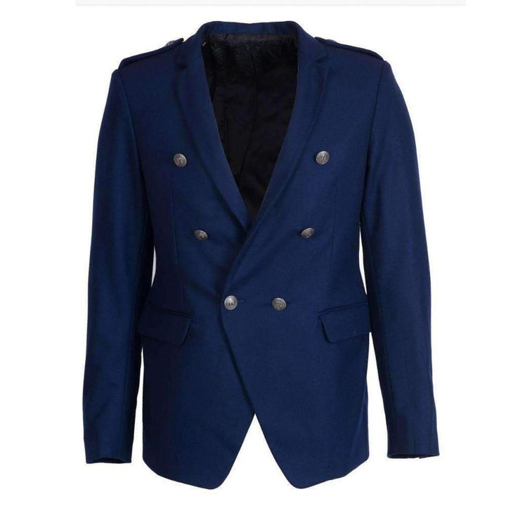 Balmain-Blue Wool Blazer with Epaulettes - Runway Catalog