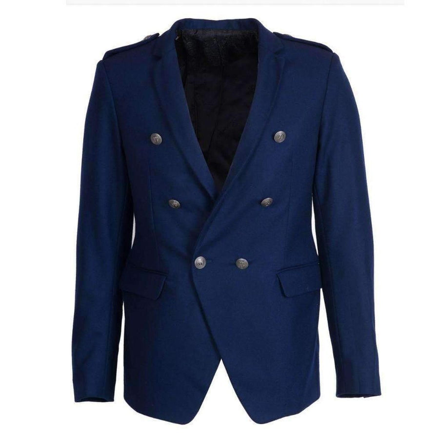 Balmain-Blue Wool Blazer with Epaulettes - Runway Catalog