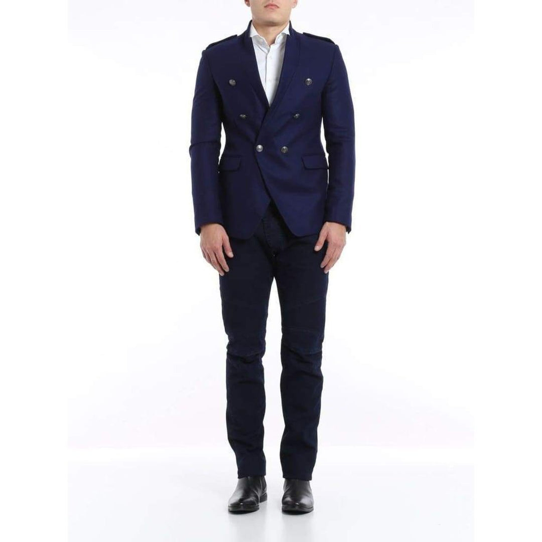 Blue Wool Blazer with Epaulettes