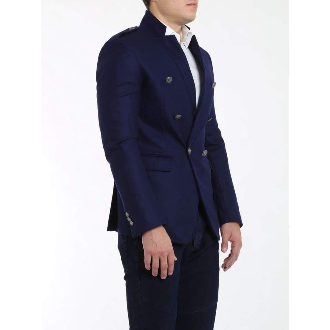 Blue Wool Blazer with Epaulettes