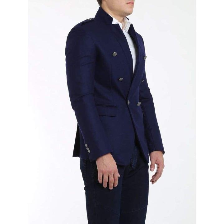 Blue Wool Blazer with Epaulettes