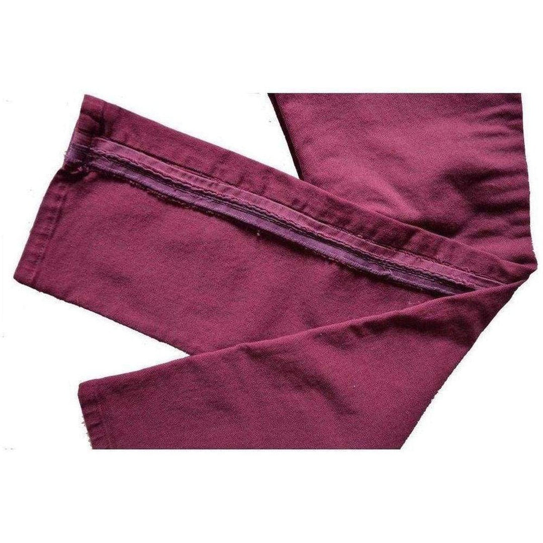 Burgundy Embroidered Trimming Slim Stretch Jeans