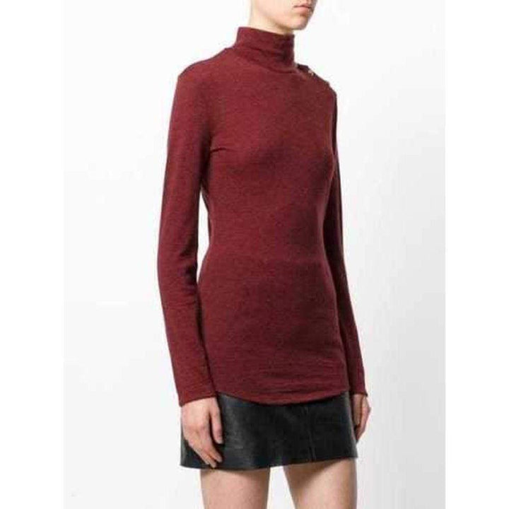 Burgundy Wool Knit Turtleneck Sweater