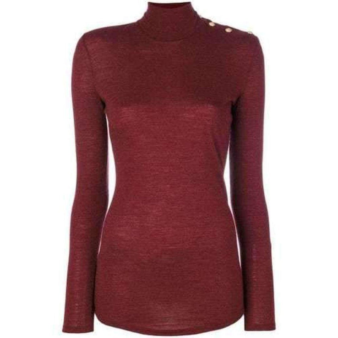 Balmain-Burgundy Wool Knit Turtleneck Sweater - Runway Catalog