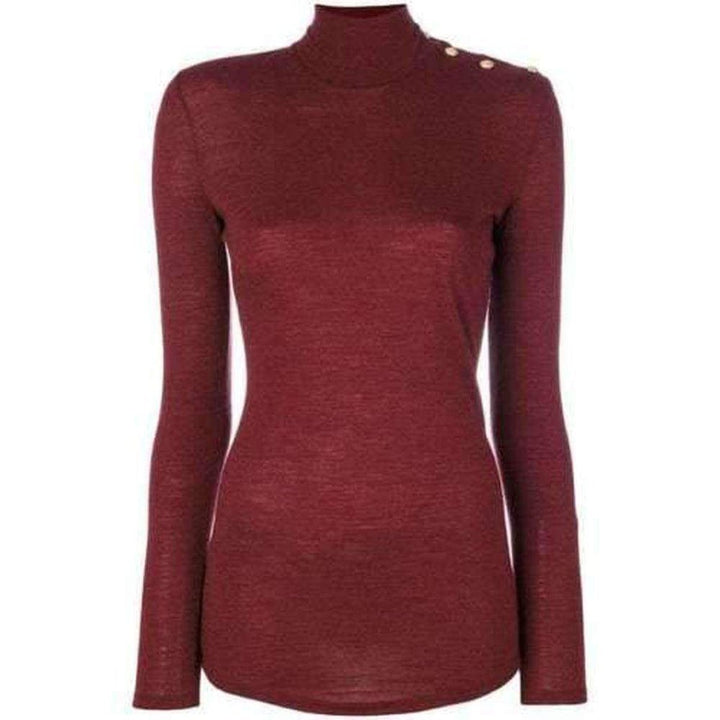 Balmain-Burgundy Wool Knit Turtleneck Sweater - Runway Catalog