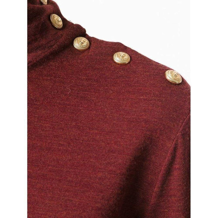Burgundy Wool Knit Turtleneck Sweater