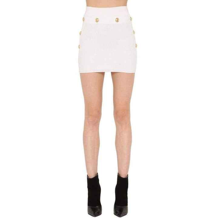 Button-Embellished Ribbed Stretch-knit Mini Skirt