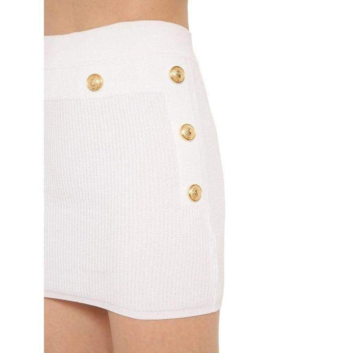 Button-Embellished Ribbed Stretch-knit Mini Skirt