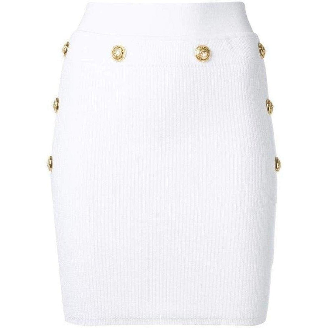 Balmain-Button-Embellished Ribbed Stretch-knit Mini Skirt - Runway Catalog