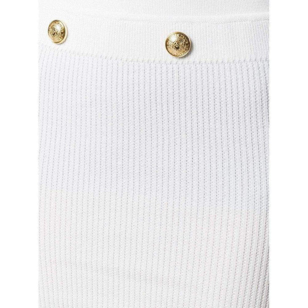 Button-Embellished Ribbed Stretch-knit Mini Skirt