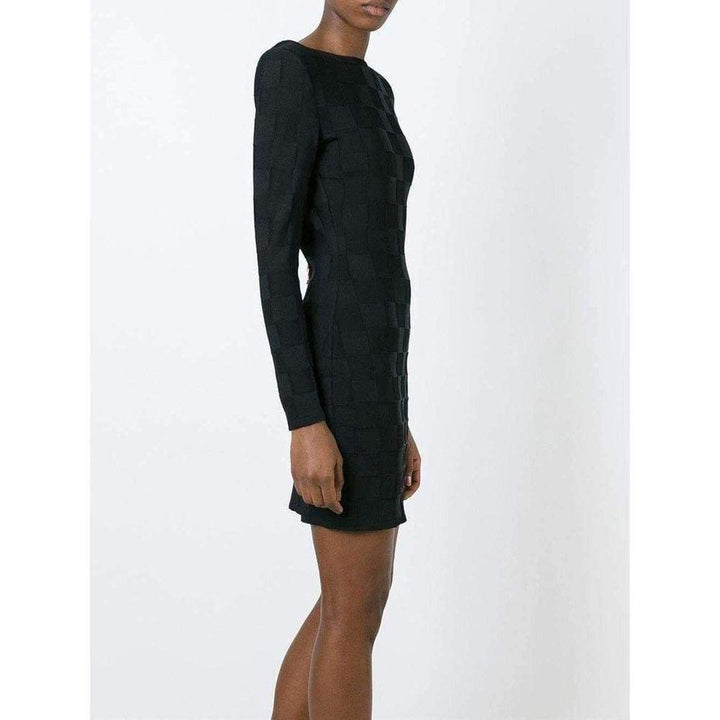 Check Jacquard Deep V-Back Dress