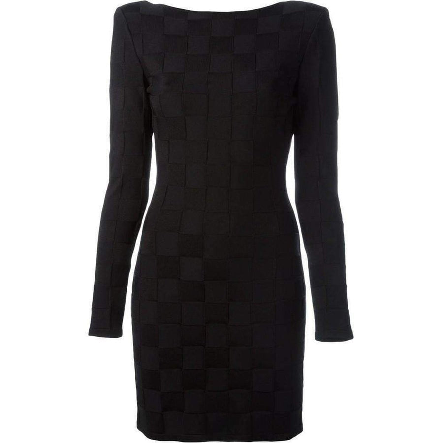 Balmain-Check Jacquard Deep V-Back Dress - Runway Catalog