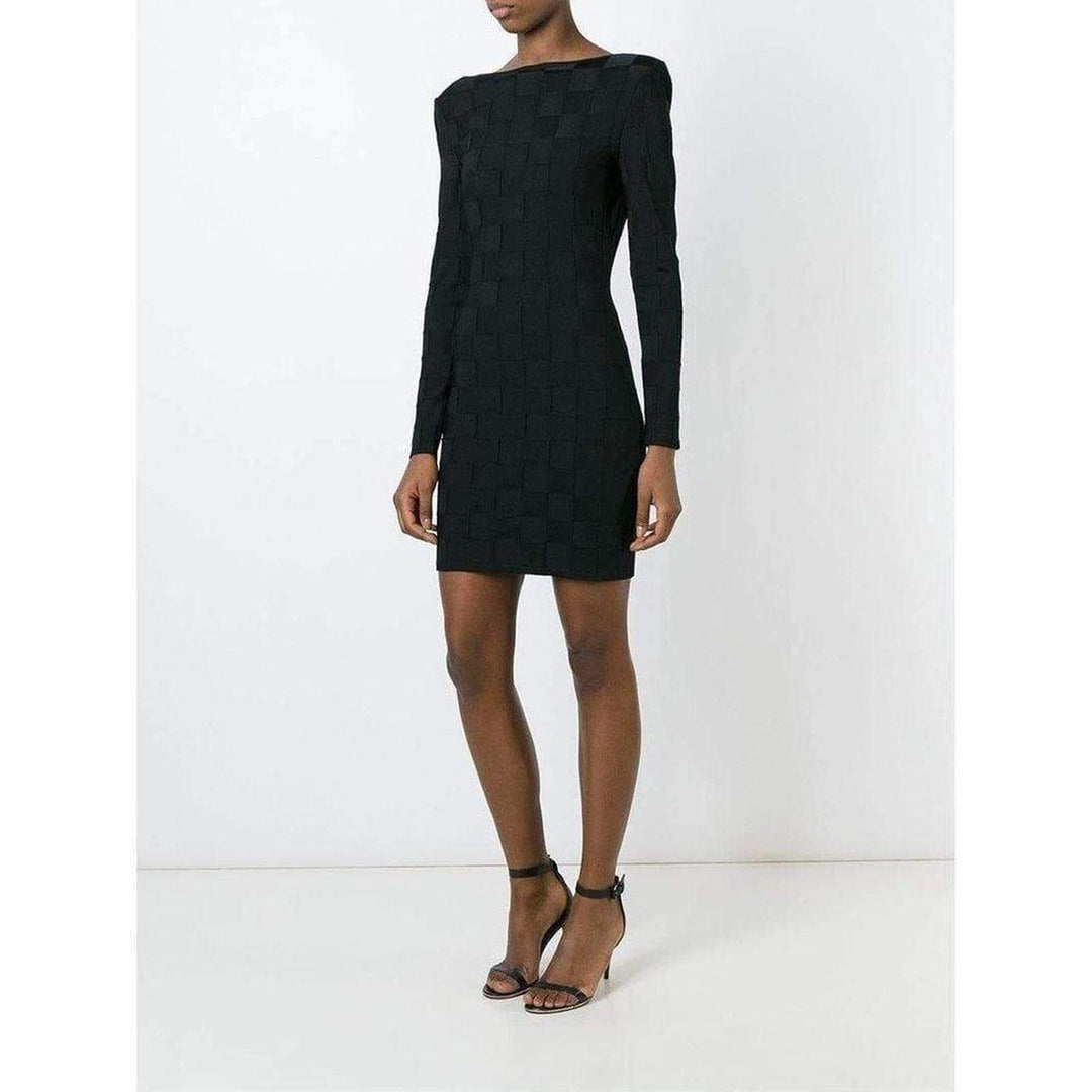 Check Jacquard Deep V-Back Dress