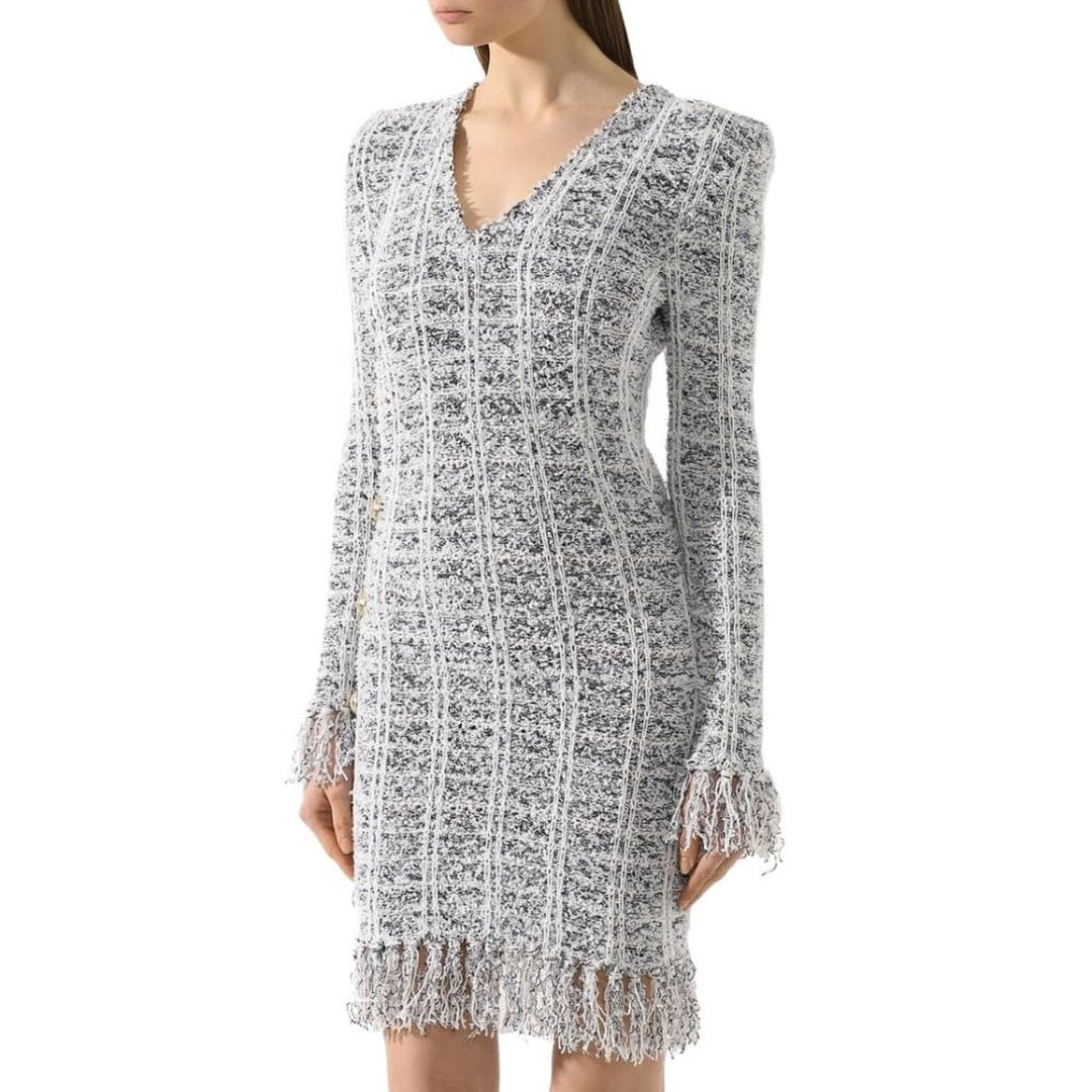 Checked Fringed Wool Blend Dress