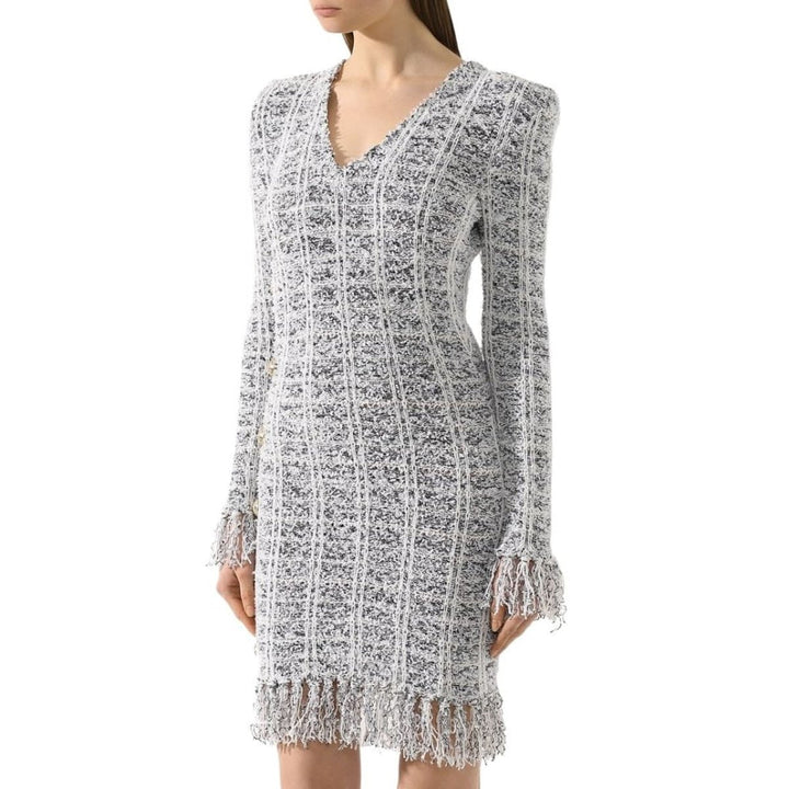 Checked Fringed Wool Blend Dress