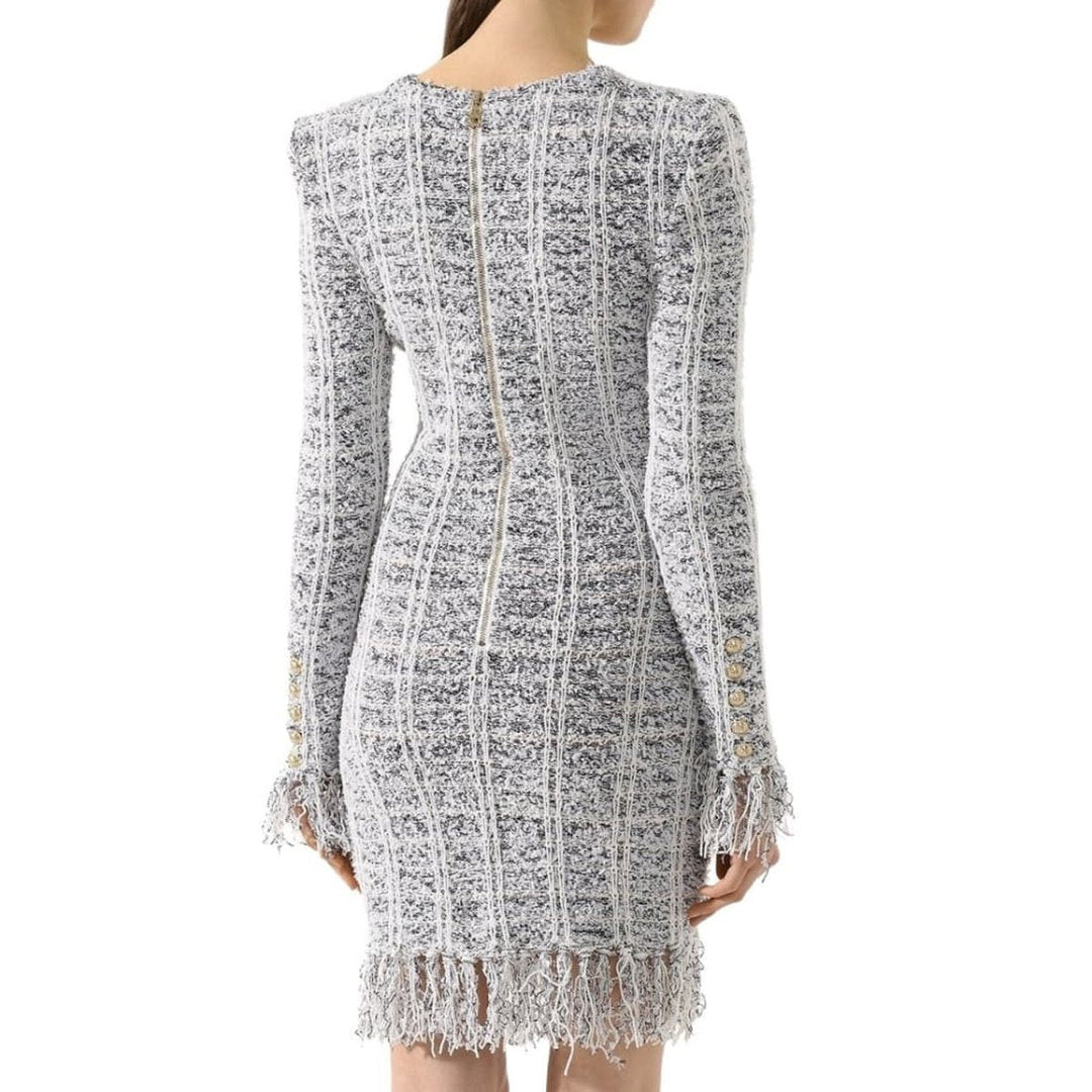 Checked Fringed Wool Blend Dress