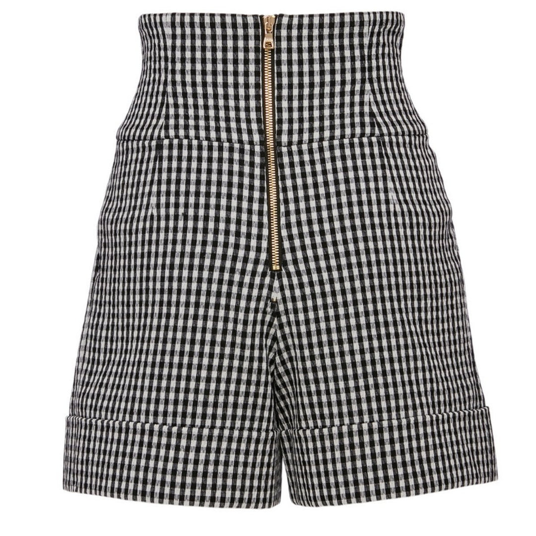 Cotton High-Waisted Shorts In Gingham Print