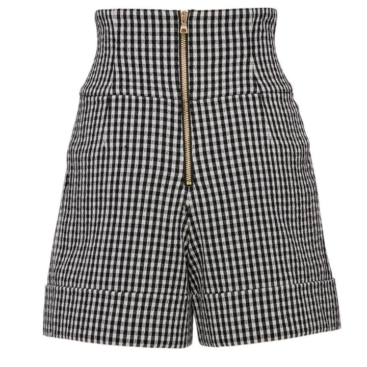 Cotton High-Waisted Shorts In Gingham Print
