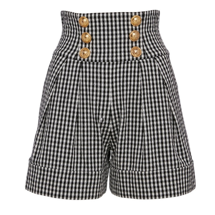 Balmain-Cotton High-Waisted Shorts In Gingham Print - Runway Catalog