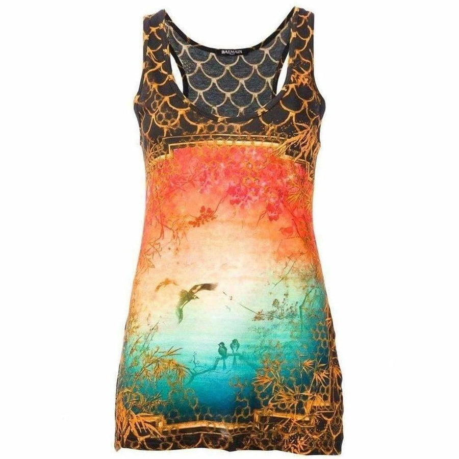 Balmain-Cotton Oriental Print Tank Top - Runway Catalog
