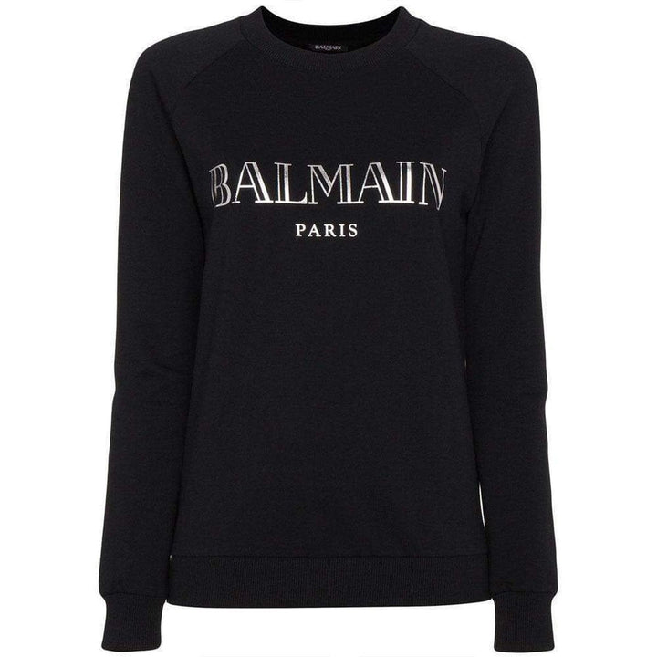 Balmain-Crewneck Silver Logo Sweater - Runway Catalog