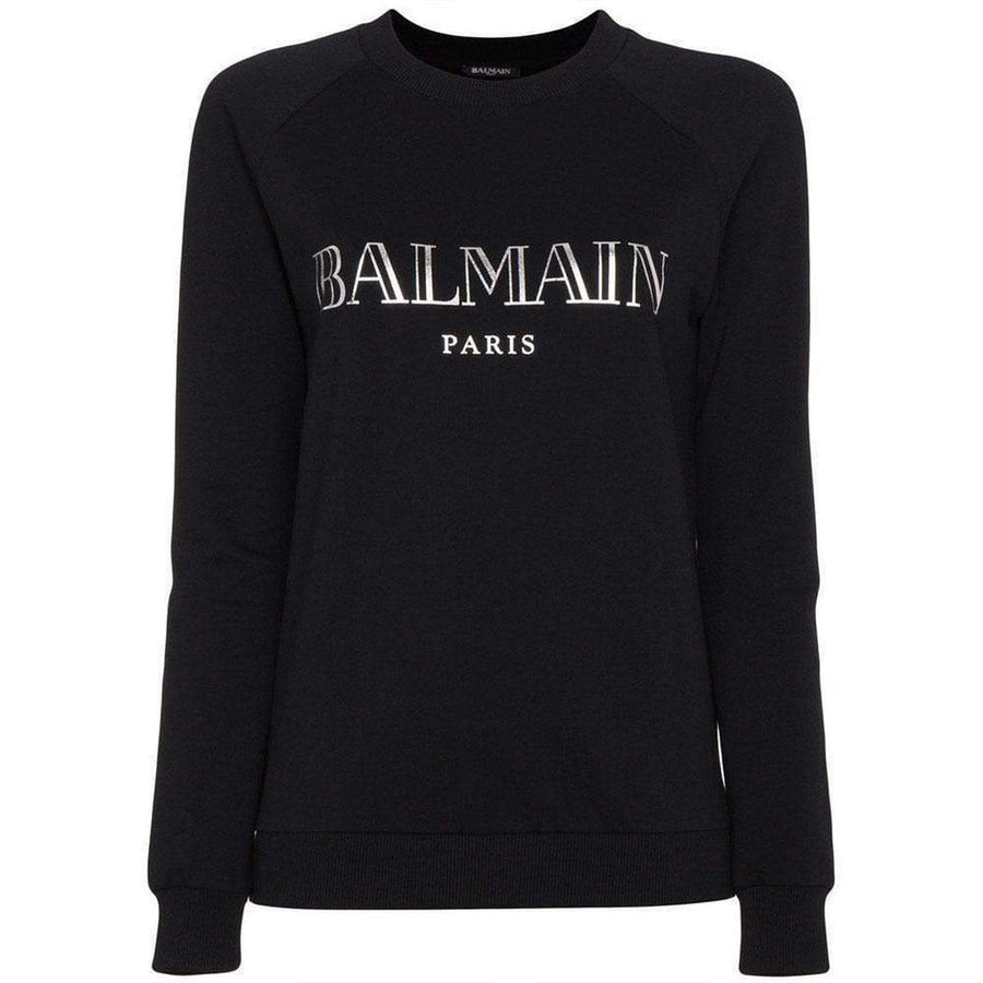 Balmain-Crewneck Silver Logo Sweater - Runway Catalog