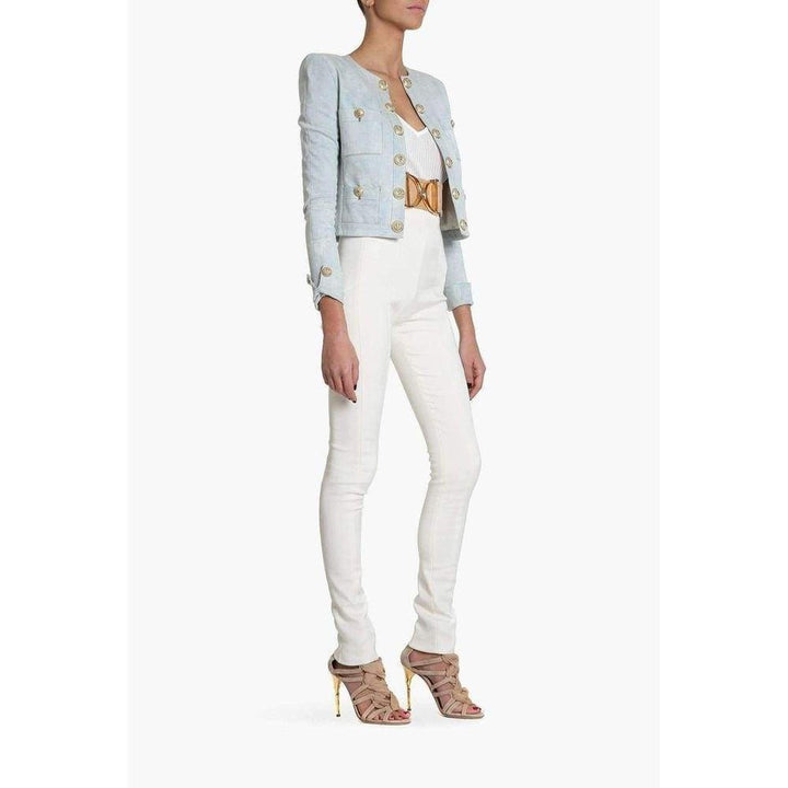Cropped Stretch Cotton Denim Blazer