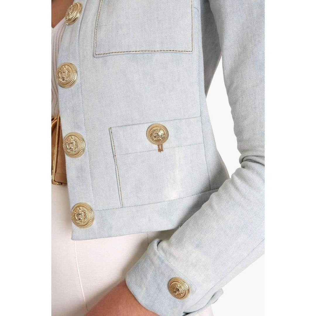 Cropped Stretch Cotton Denim Blazer