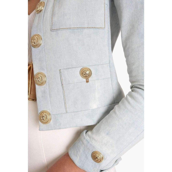 Cropped Stretch Cotton Denim Blazer