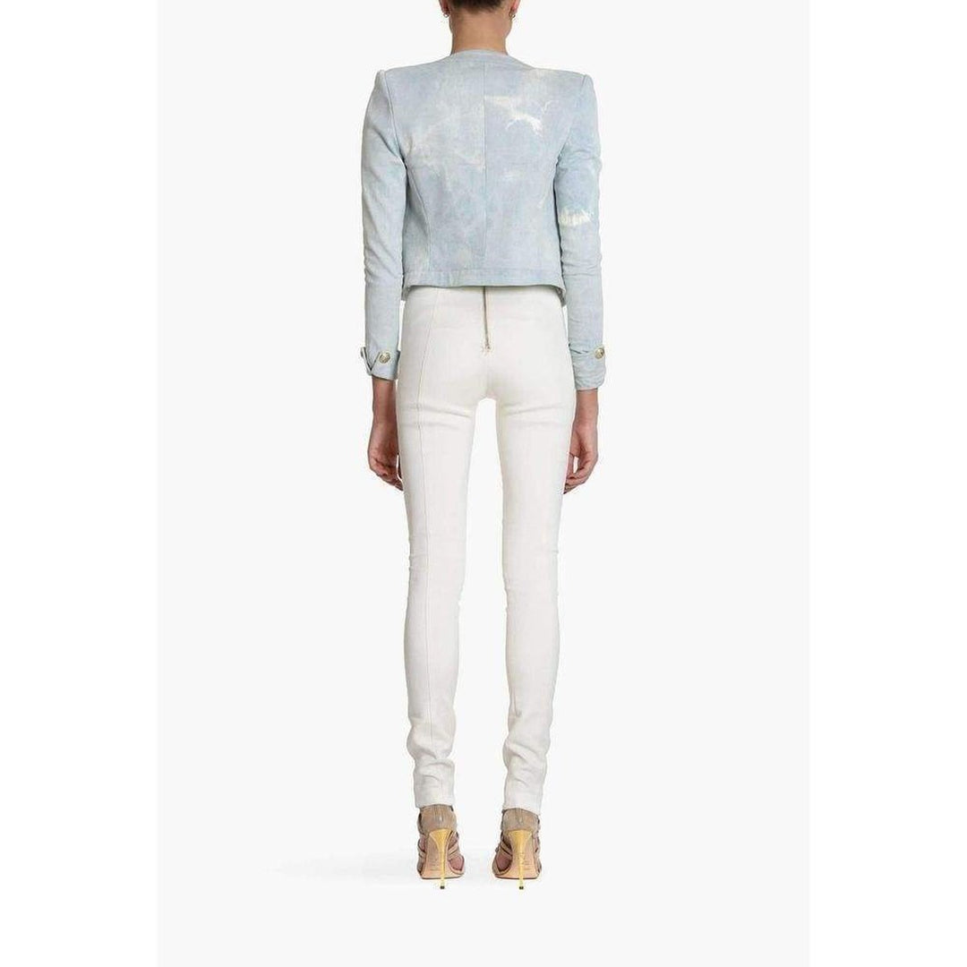 Cropped Stretch Cotton Denim Blazer