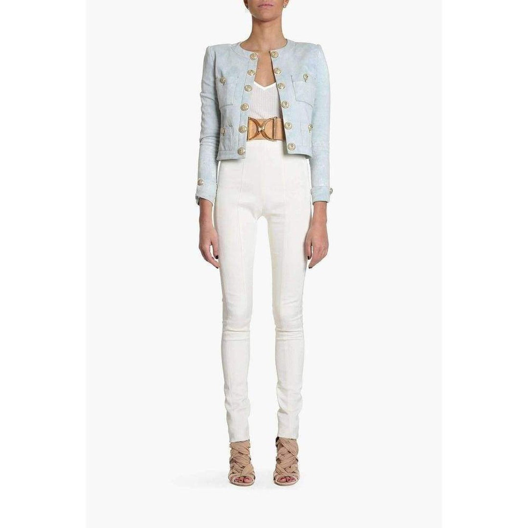 Cropped Stretch Cotton Denim Blazer