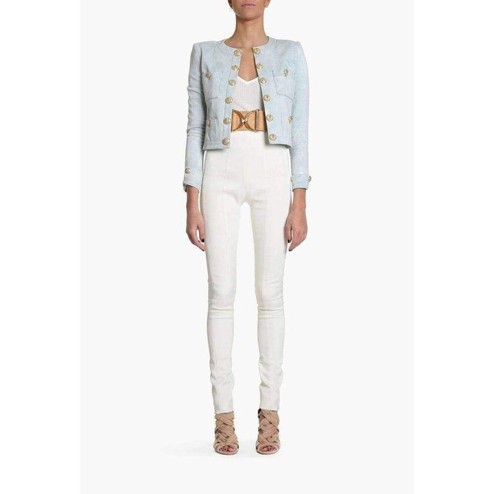 Cropped Stretch Cotton Denim Blazer