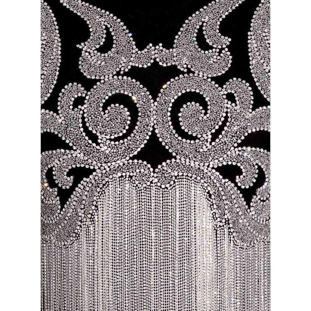 Crystal And Beads Fringe Black Cotton Shirt