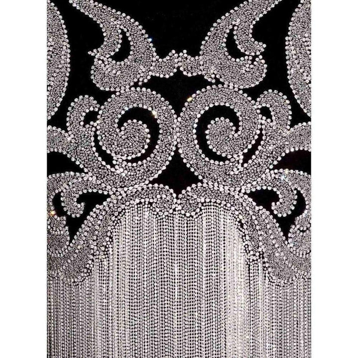Crystal And Beads Fringe Black Cotton Shirt