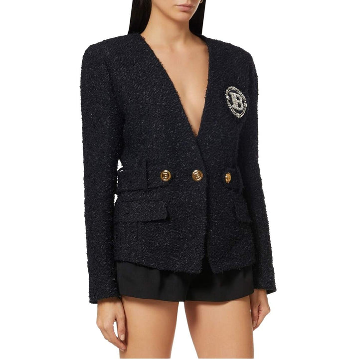 Crystal Logo Metallic Tweed Blazer