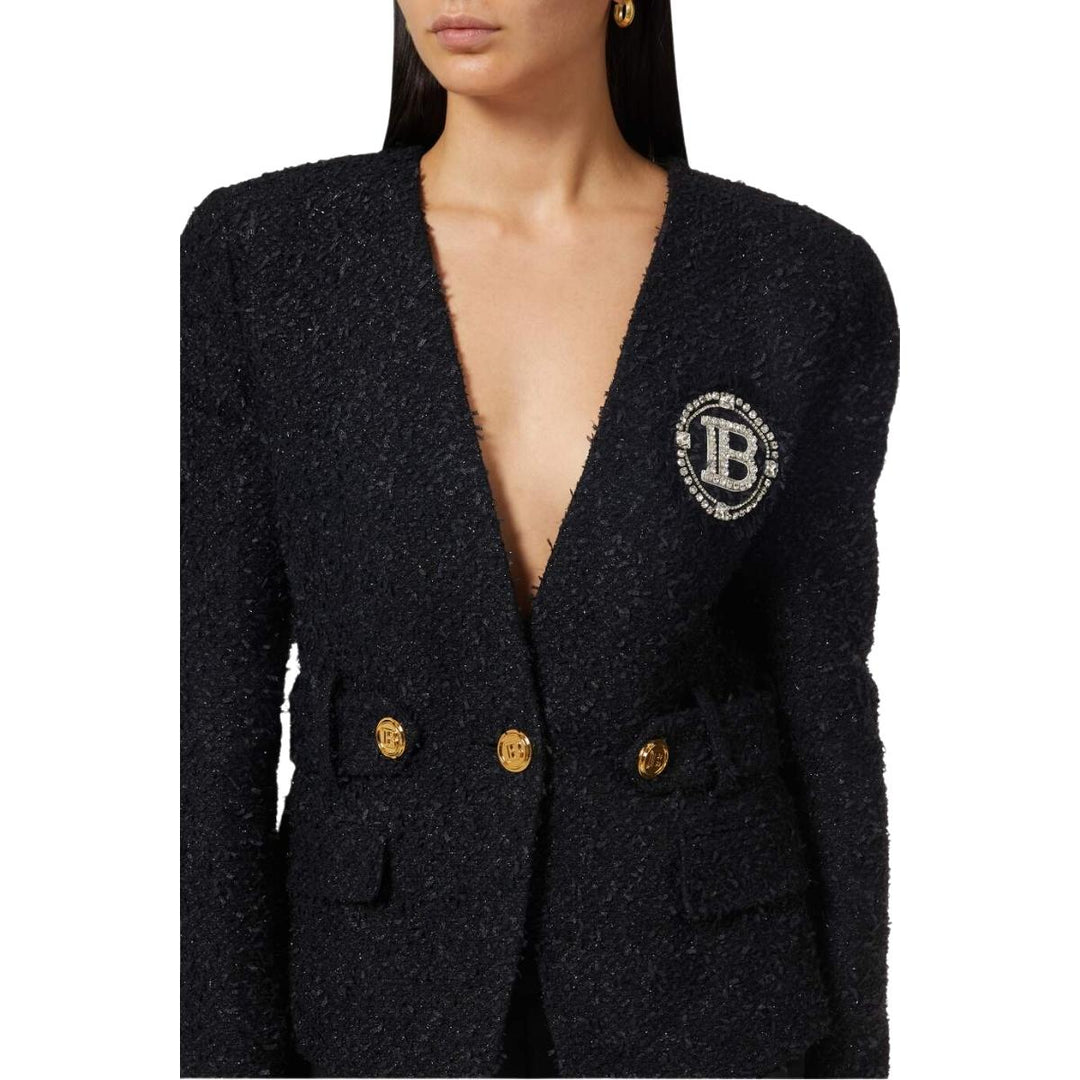 Crystal Logo Metallic Tweed Blazer