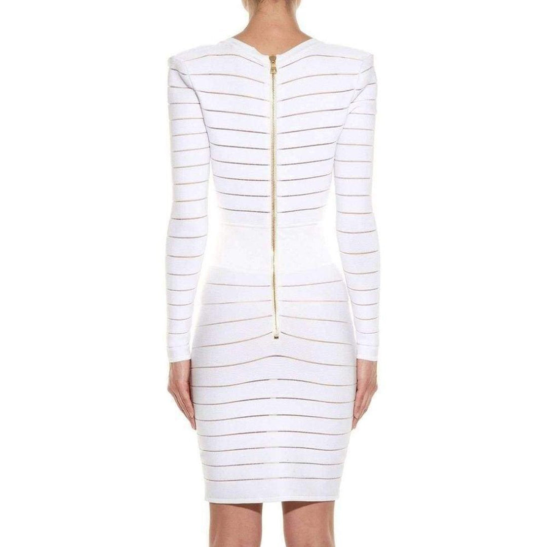 Deep V-Neck White Cocktail Knit Dress