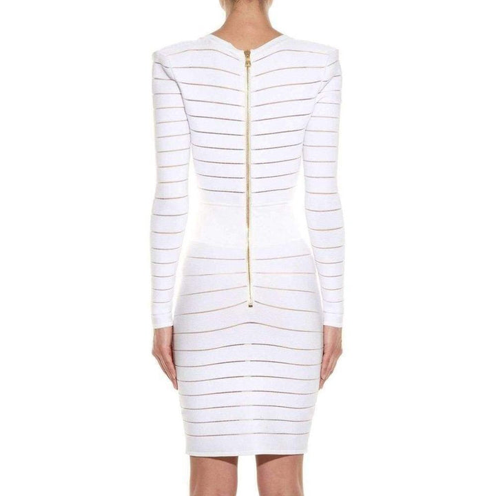 Deep V-Neck White Cocktail Knit Dress