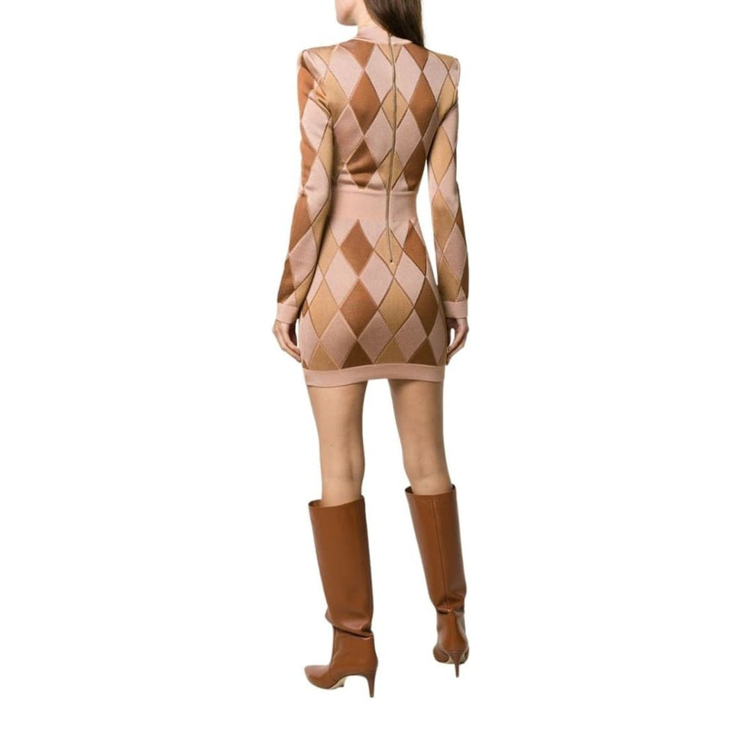 Diamond Jacquard V-neck Knitted Dress