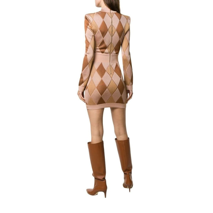 Diamond Jacquard V-neck Knitted Dress