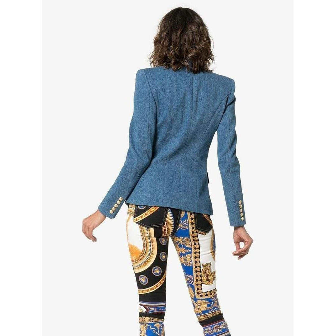Double-Breasted Classic Denim Blazer