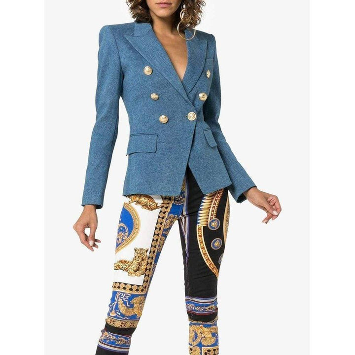 Double-Breasted Classic Denim Blazer